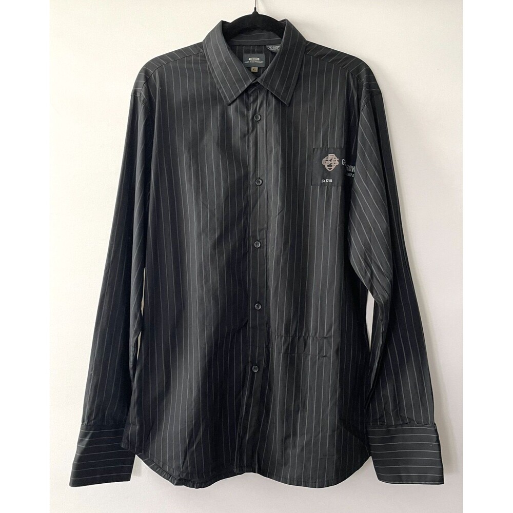 G-Star Raw Button-Up Shirt Long Sleeve Pinstripe Black Cotton Men's Size XL